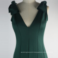 Women Green Dress V Neck Elegant Evening Party Slim Ruffles Sexy Dinner Backless Classy Ladies Slim Tunics Elegant Spring Robes